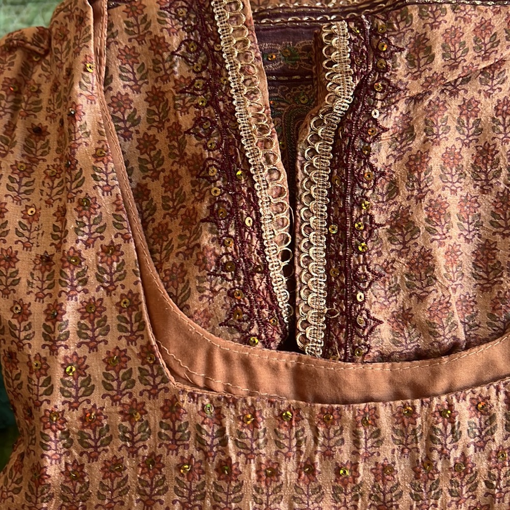 Brown cotton sequin embellished salwar kameez